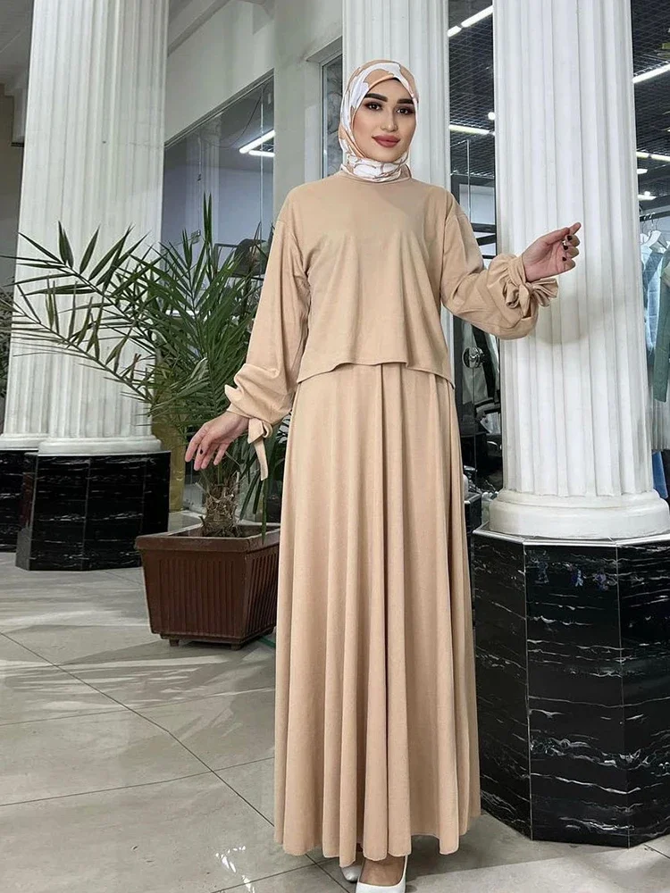 

Eid Women Muslim Sets Musulman Ensemble Shirt & Skirt Two Pieces Set Skirts Solid Islam Arab Casual Ramadan Jalabiya Ramadan