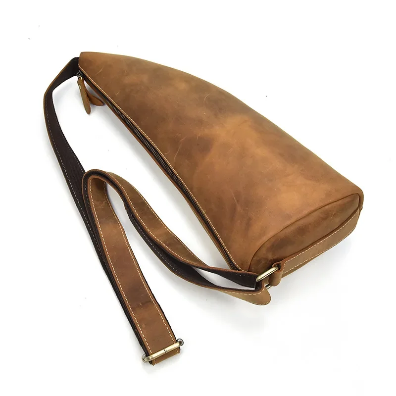 Vintage Crazy Horse Leather Chest Bag for Men