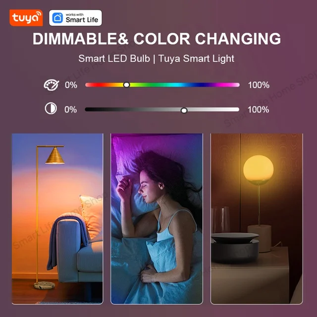Lâmpada Bluetooth para Casa Inteligente Tuya, Lâmpadas Inteligentes RGB, Lâmpadas Inteligentes dos EUA, Controle Google e Alexa Necessário, Gateway Bluetooth Tuya, E26, 120V 6