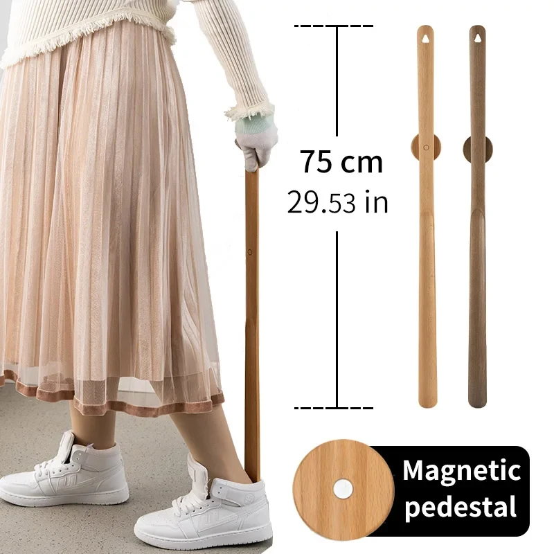 75cm Magnetic shoehorn Wooden Long Handle Shoehorn Shoe Horn Wear Shoe Easier Support for customized Logo 5
