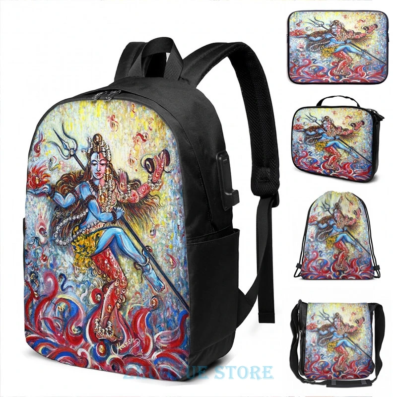 Divertente Stampa Grafica Shiv Shakti Usb Charge Zaino Uomo Borse Da Scuola Borsa Da Donna Borsa Da Viaggio Per Laptop