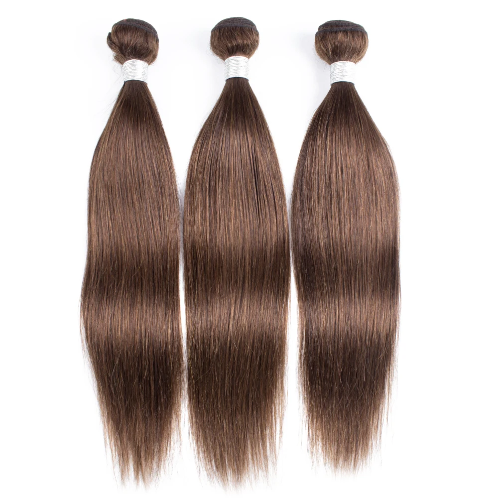 

Color #4 Dark Brown 3 Bundles 300g/Lot Remy Indian Human Hair Wefts Straight No Tangle Extensions Gemlong