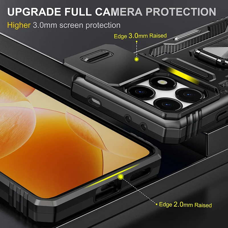 Shockproof Armor Case with Slide Lens Protector - Durable Back Cover