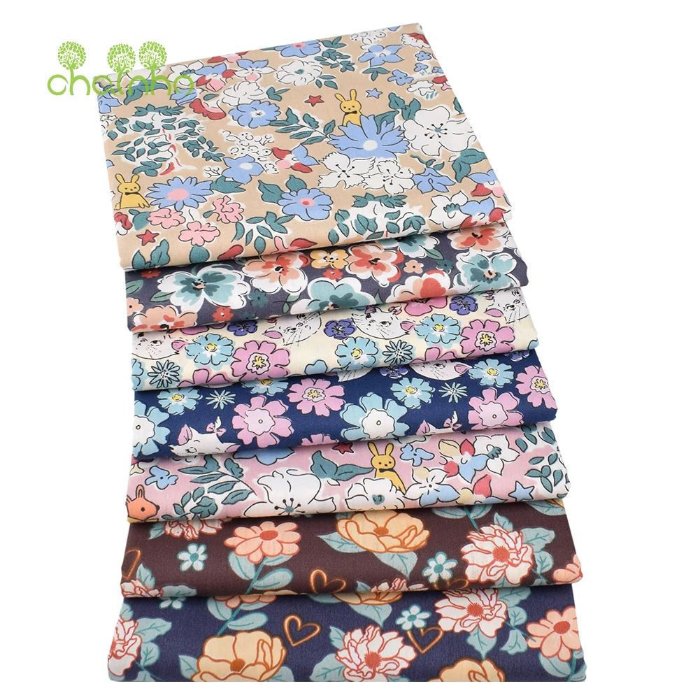 Chainho,Printed Twill Weave Cotton Fabric,Patchwork Cloth,DIY Sewing Quilting Material,Floral Series,2 Specification,CC341
