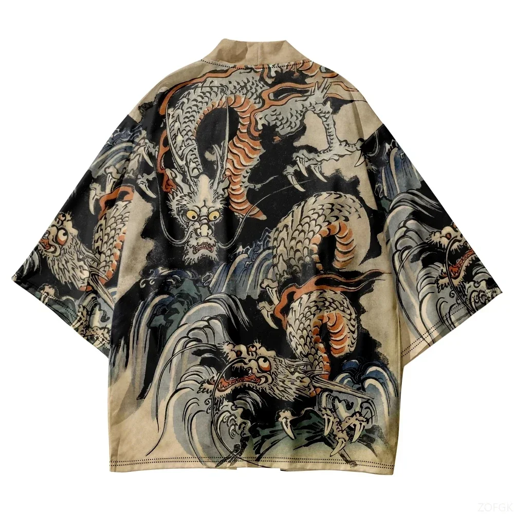 Traditional Samurai Kimono Men Japanese Anime Dragon Print Cosplay Haori Female Women Cardigan Yukata Shirt Summer Robe 2