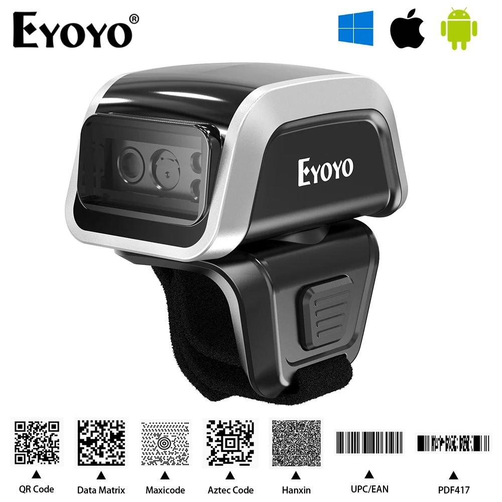 Eyoyo Mini 1D&2D QR Image Reader Auto-sense Screen Scanning Wearable Ring Bluetooth Barcode Scanner Support Adding Prefix Suffix