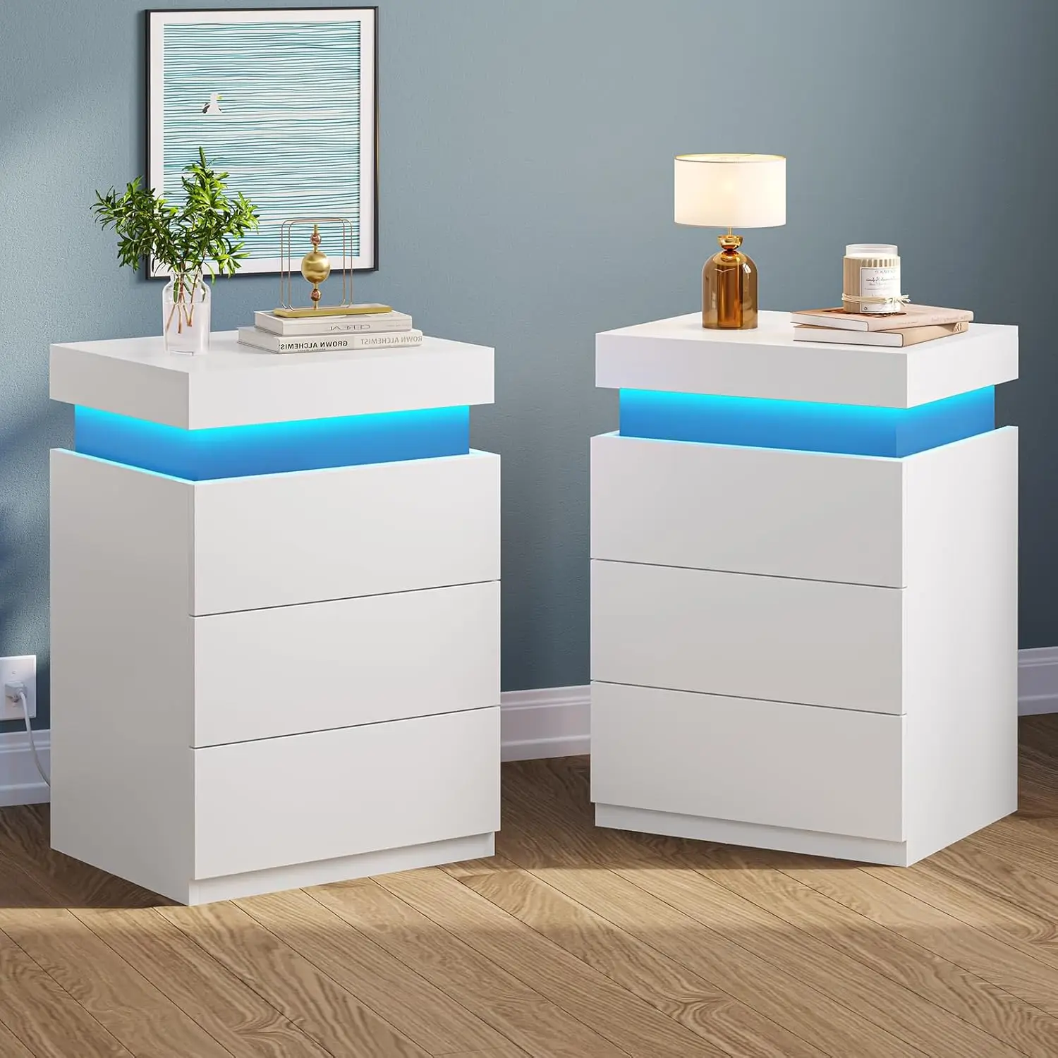 Nightstands Set of 2 Nightstand Charging Station Sliding Top