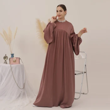 Shimmer Abaya Muslim Dress Loose Style Bishop Sleeves Islam Clothing Casual Women Dubai Hijabi Robe