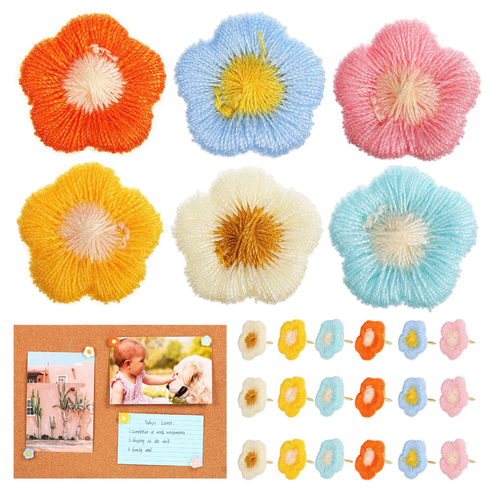 30Pcs 꽃 푸시 핀 장 귀여운 압정 금속 핀 게시판 코르크 보드 벽 다양한 색상