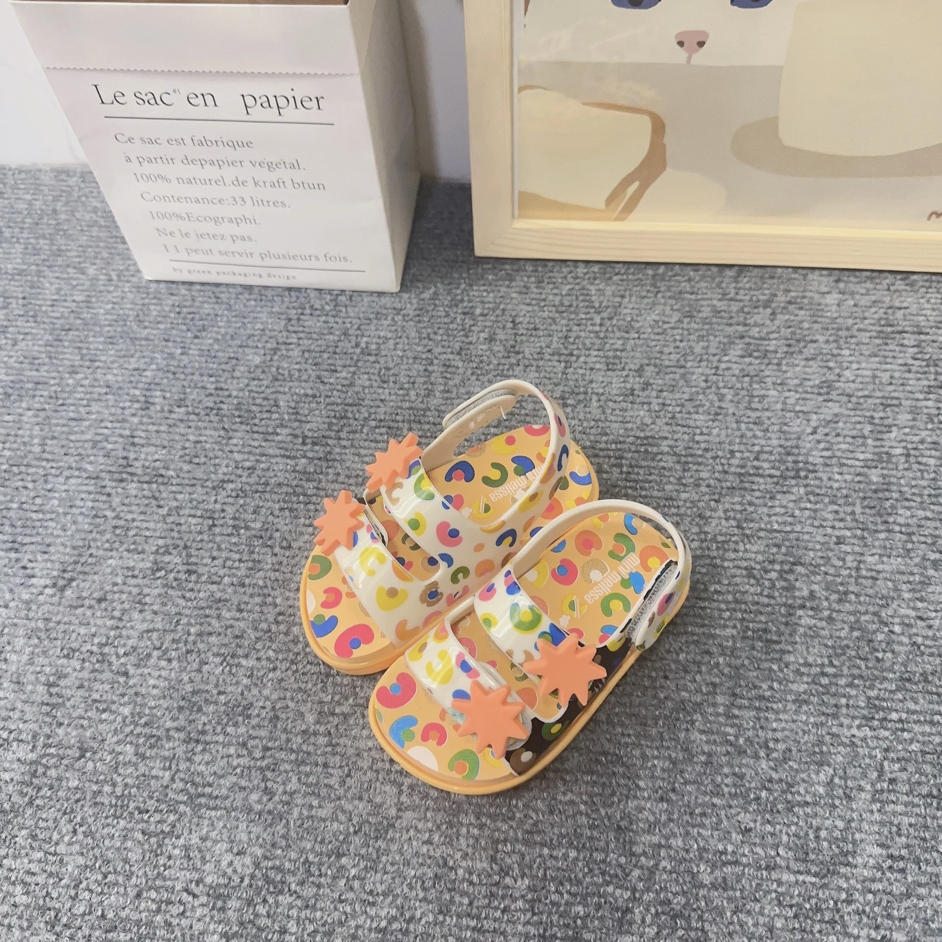 Mini Melissa Girls Sandals Summer New Contrast Color Cow Pattern Flat Children Sandals Fashion Baby Boys Girls Beach Shoes 6