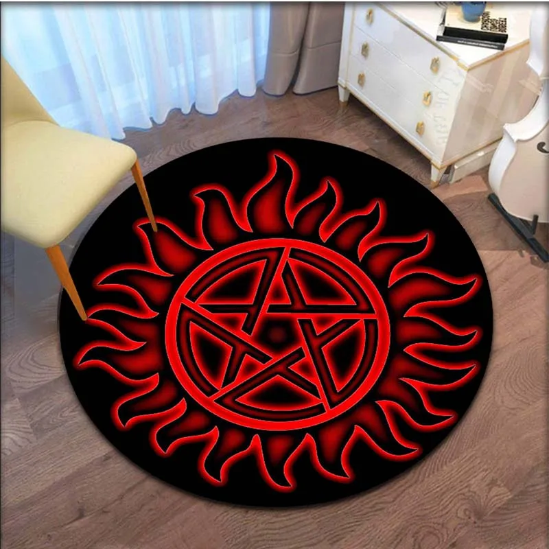 Supernatural Pentagram symbol Carpet Circular Living Room floor mat Flannel non-slip Home decor