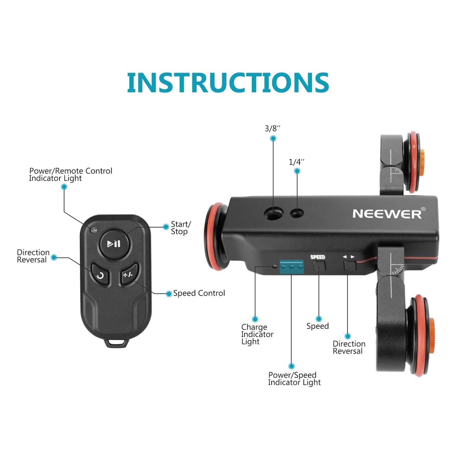 3-Wheels Wireless Video Camera Dolly 3-Speed Motorized Electric Track Rail Slide