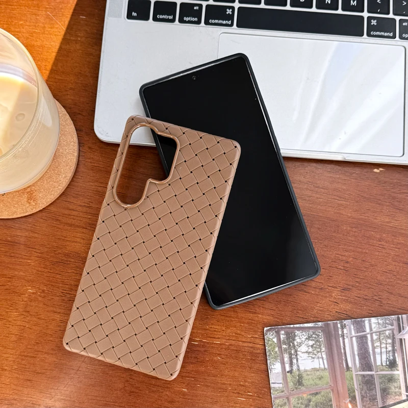 Premium Solid Color Woven Soft Leather Anti-Fall Cooling Back Case Cover