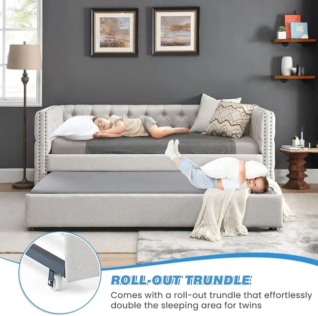 Full Size Upholstered Daybed with Trundle 5