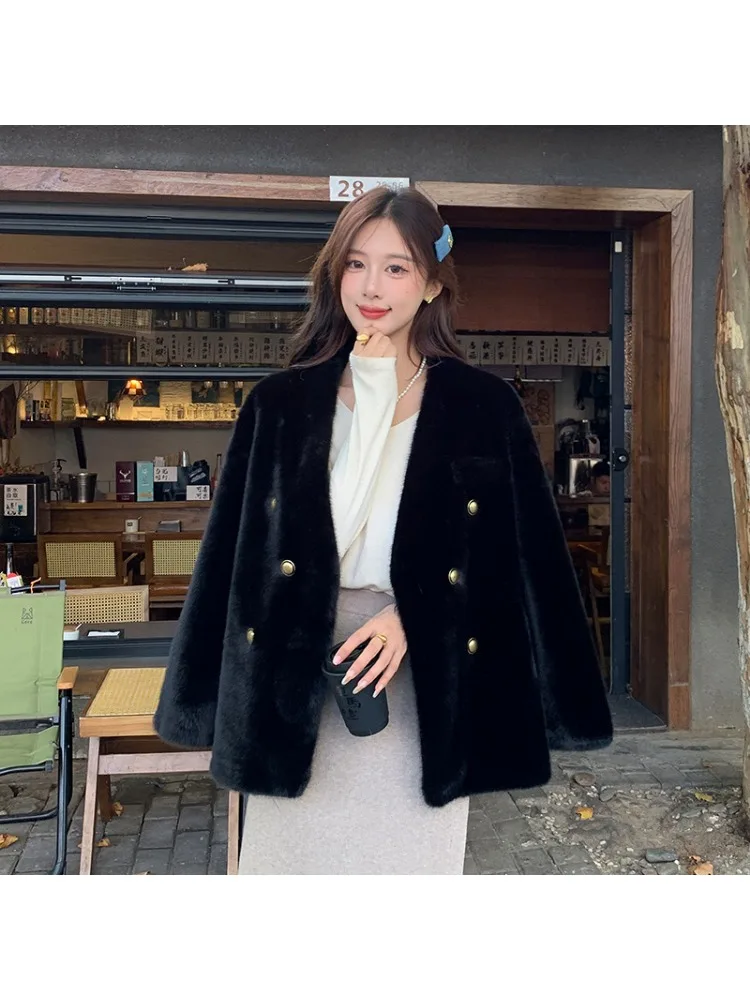 Women\'s Coat Winter New Fur One-piece Mink Fur Coat V-neck Casual Slimming Thickened Warm Coat Woman Clothing Winter Jackets