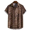 3D Printed Leopard Shirt For Men Casual Fashion Summer Short Sleeves Hawaiian Beach Shirts Personality Lapel Aloha Button Blouse 2