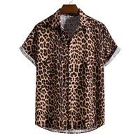 3D Printed Leopard Shirt For Men Casual Fashion Summer Short Sleeves Hawaiian Beach Shirts Personality Lapel Aloha Button Blouse 2