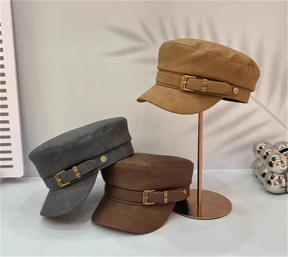 

202312-pinshan ins chic street fashion pu belt Metal buckle octagonal hat men women leisure visors cap