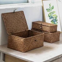 Seaweed Organizers Storage Basket Hand-woven Storage Box Sundries Organizer Cosmetic Toy Basket with Lid Clothes Container 1
