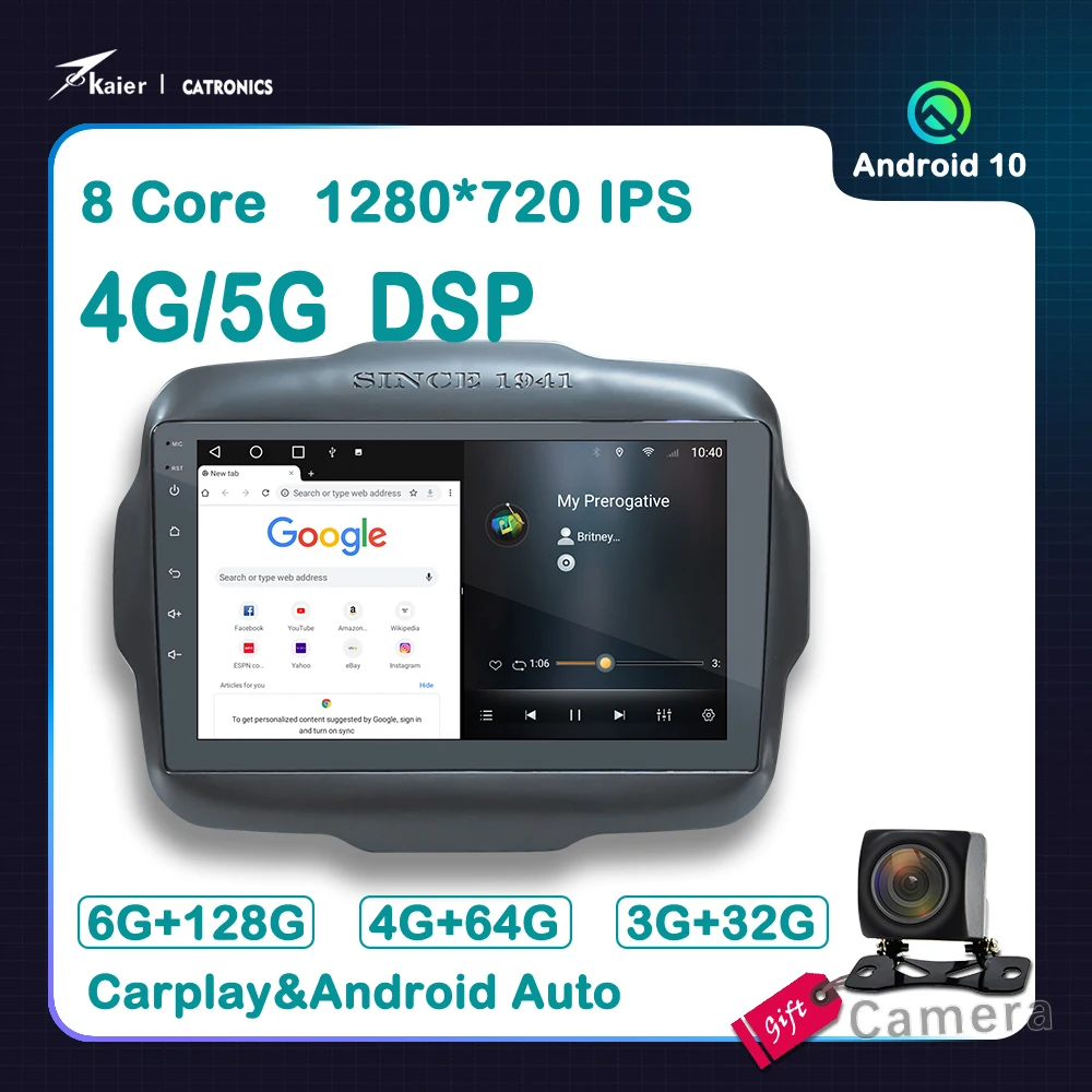 Восьмиядерный Android 10 6 + 128G для JEEP Renegade 2014-2020 автомобильный DVD мультимедийный