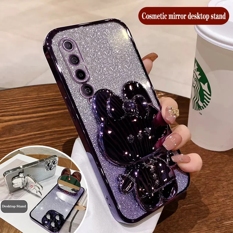 Rabbit Makeup Mirror Plating Phone Holder Case Cover