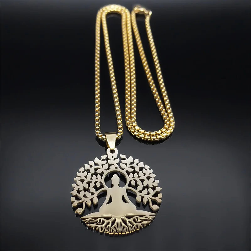 Buddhismus Meditation Buddha spirituelle Halskette Edelstahl Gold Farbe buddhistische Halskette Schmuck Kragen para mujer n4601s01 – Detail 4