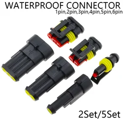 2-5sets Kit 2 pin 1/2/3/4/5/6 pins Way AMP Super seal Waterproof Electrical Wire Connector Plug for car waterproof connector