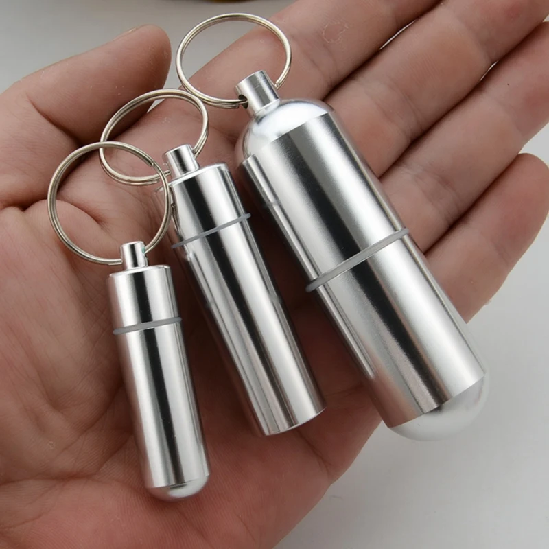 

1/3PCS S/M/L Waterproof Aluminum Pill Box Case Bottle Cache Drug Holder For Traveling Camping Container Keychain Medicine Box 2#