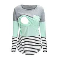 Fashion Pregnant Women Stiching Color Breastfeeding Nursing T Shirts Casual Loose Long Sleeve Tee Tops For Maternity 2