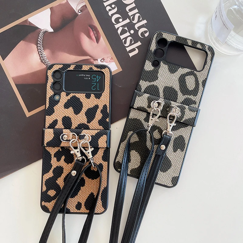 Leopard Print Crossbody Necklace Lanyard with Hard Case and Shoulder Strap