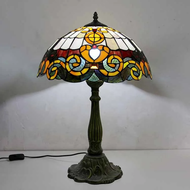 

LongHuiJing 16Inch Tiffany Table Lamps LOVE Stained Glass Lampshade Antique Art Style Desk Lamp With Lotus Metal Base