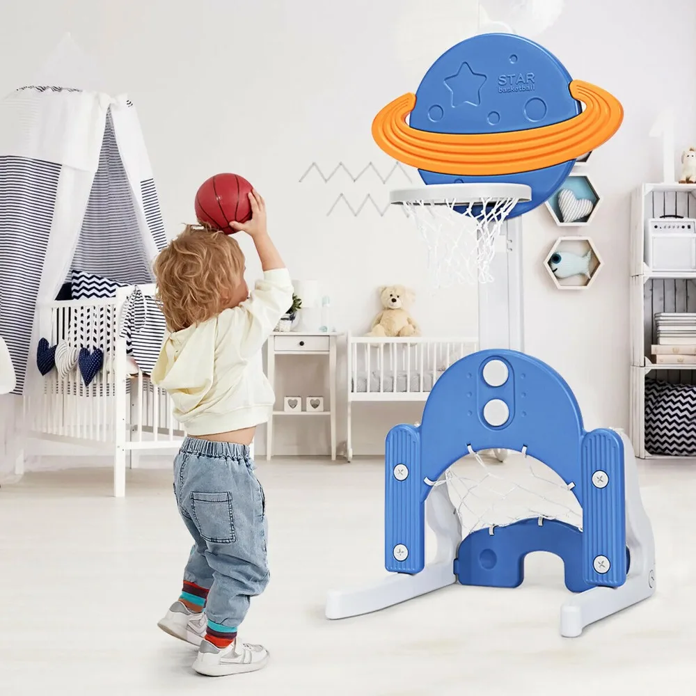 

3 in 1 Adjustable Sports Activity Center Kids Basketball Hoop Set with Balls Blue mini basketball hoop basket ball hoop
