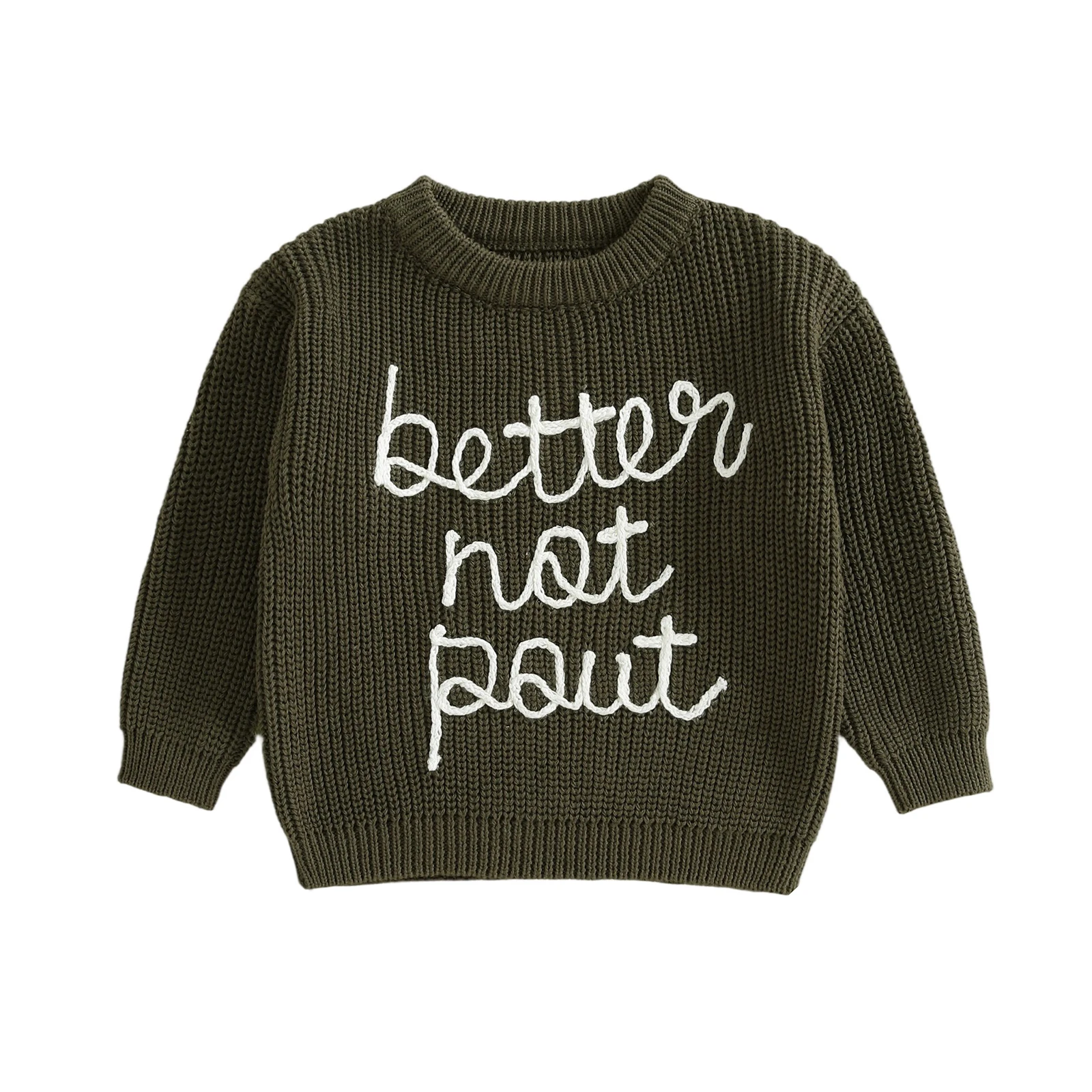   가을 스웨터 편지 자수 긴 소매 크루 넥 청키 니트웨어