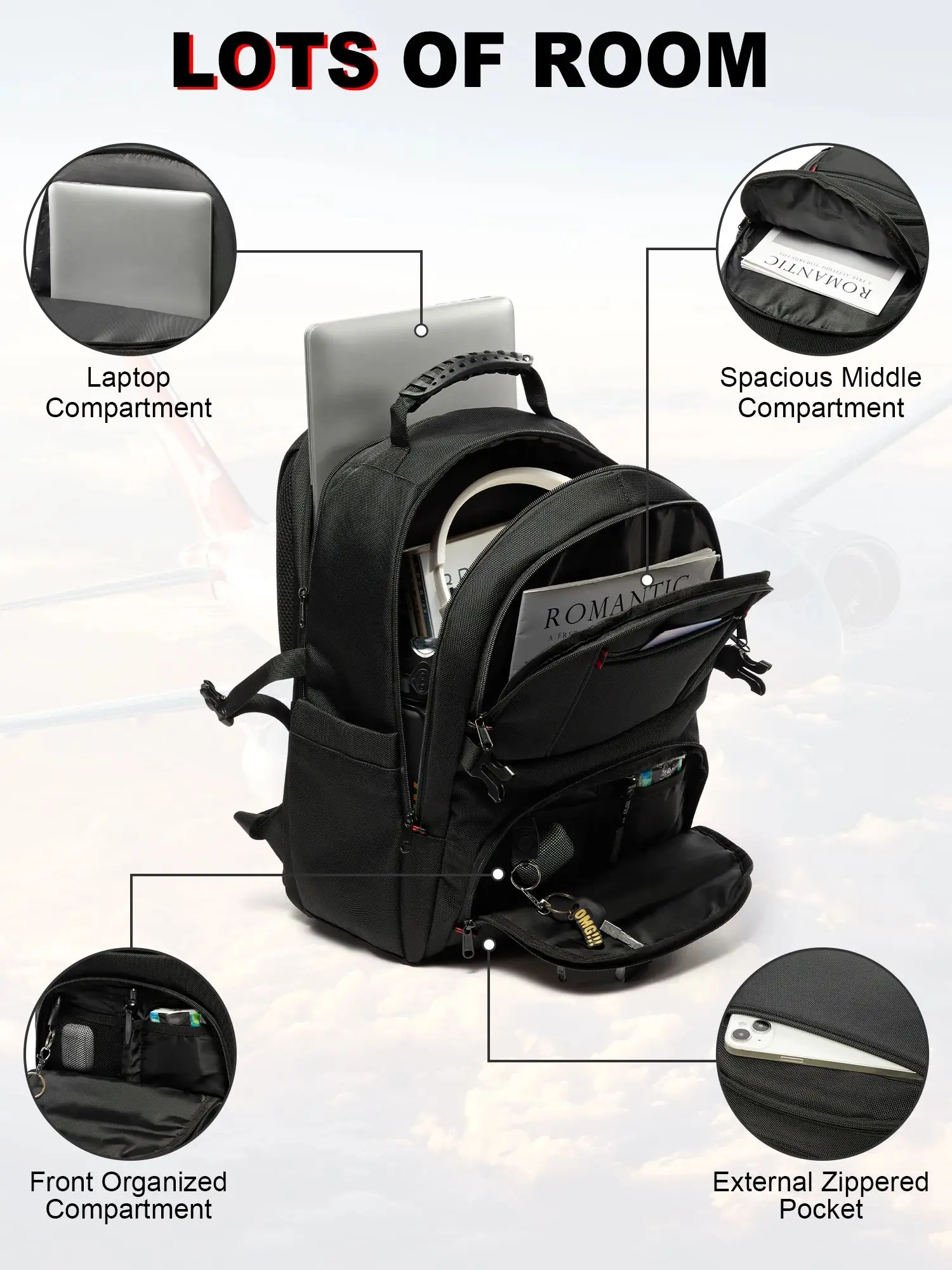 50L Extra Large Laptop Backpack with USB Charging, Travel Backpack for Men Women, Carry Backpack 17inch Black Executive Work Bag 3