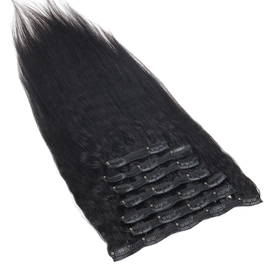 BHF Kinky Straight Hair Clip in Human Hair Extensions 120g Yaki Clip Ins Extension Brazilian Remy Human