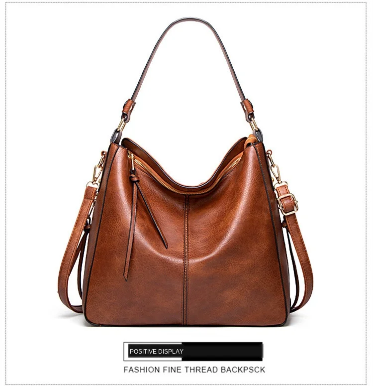 Frauen Handtaschen Hobos Tote Tasche Weiche Pu Leder Retro Designer Große Kapazität Casual Damen Schulter Umhängetasche – Detail 13