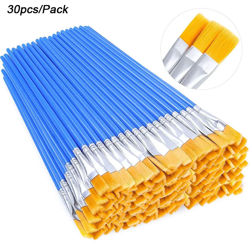 30Pcs Flat Pink Painting Brushes Nylon Hair Plastic Handle for Detail Acrylic Nail Watercolor Oil Kid School Project Classroom 5