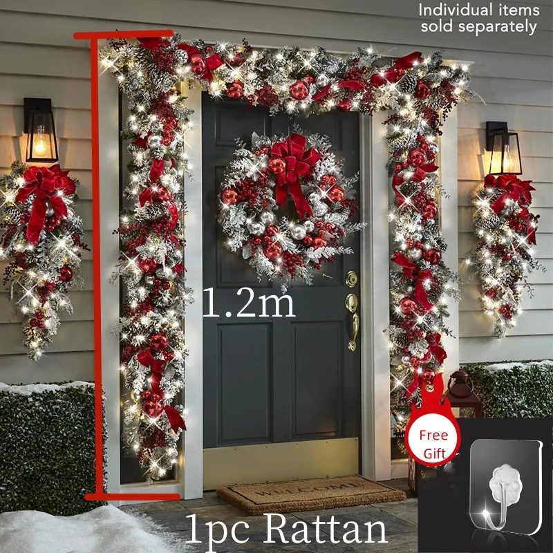Christmas Wreath Rattan Set Wreaths For Doors New Year Decorations Flower Garland Outdoor Home Decor Christmas Decoration 2024