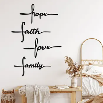 4pce 'Hope Faith Love Family' Metal Wall Art