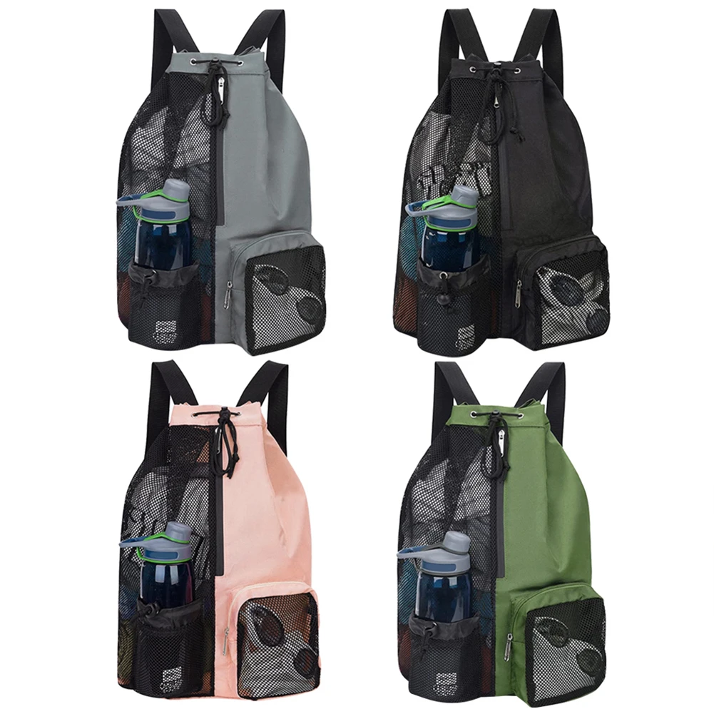 Sports Gym Bag Drawstring Beach Storage Backpacks with Wet Pockets Thickened Mesh Lightweight Comfortable for Training Equipment 2