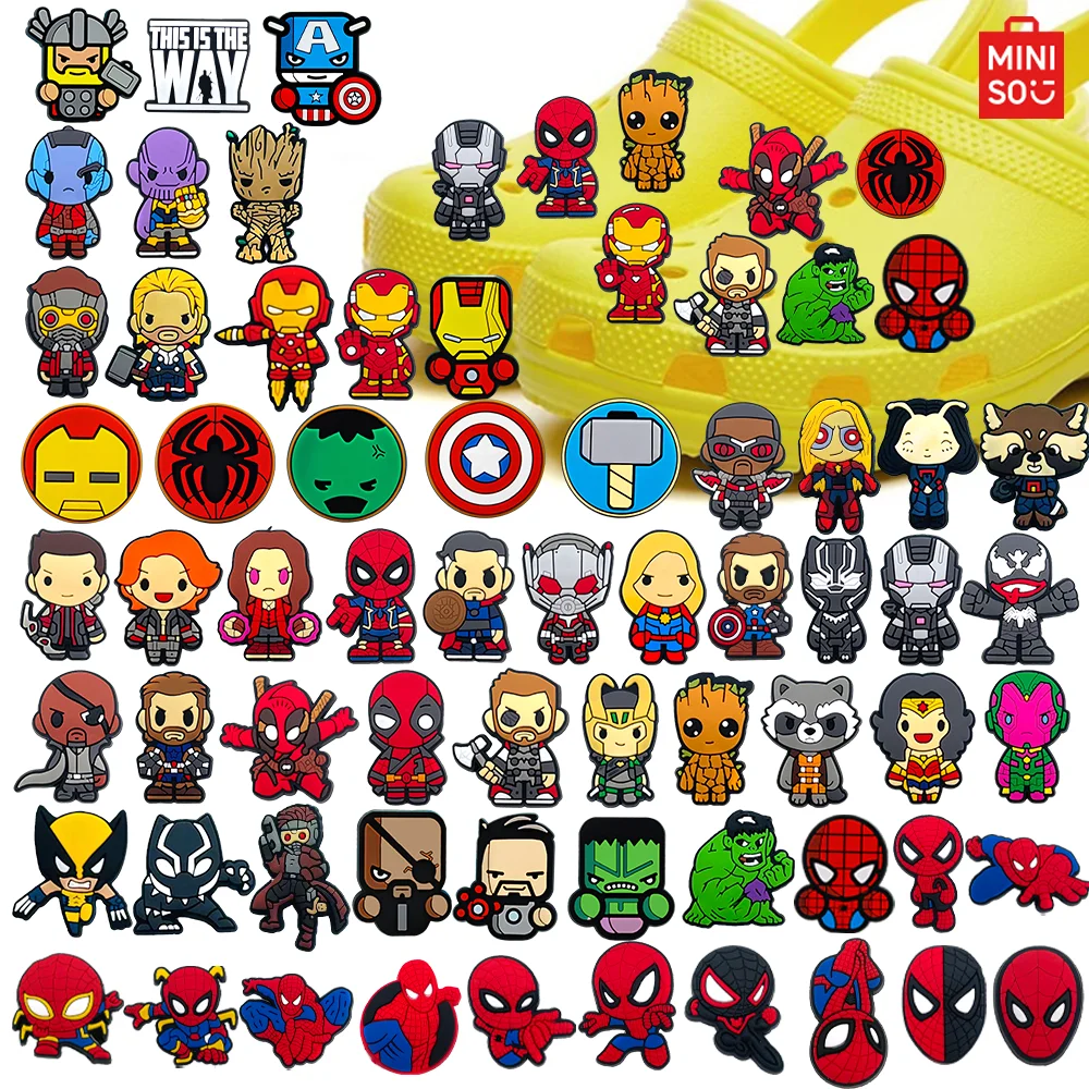 MINISO 1pcs cartoon Marvel superhero DIY shoe charms garden Accessories buckle fit clogs sandals pin decorate kid gift