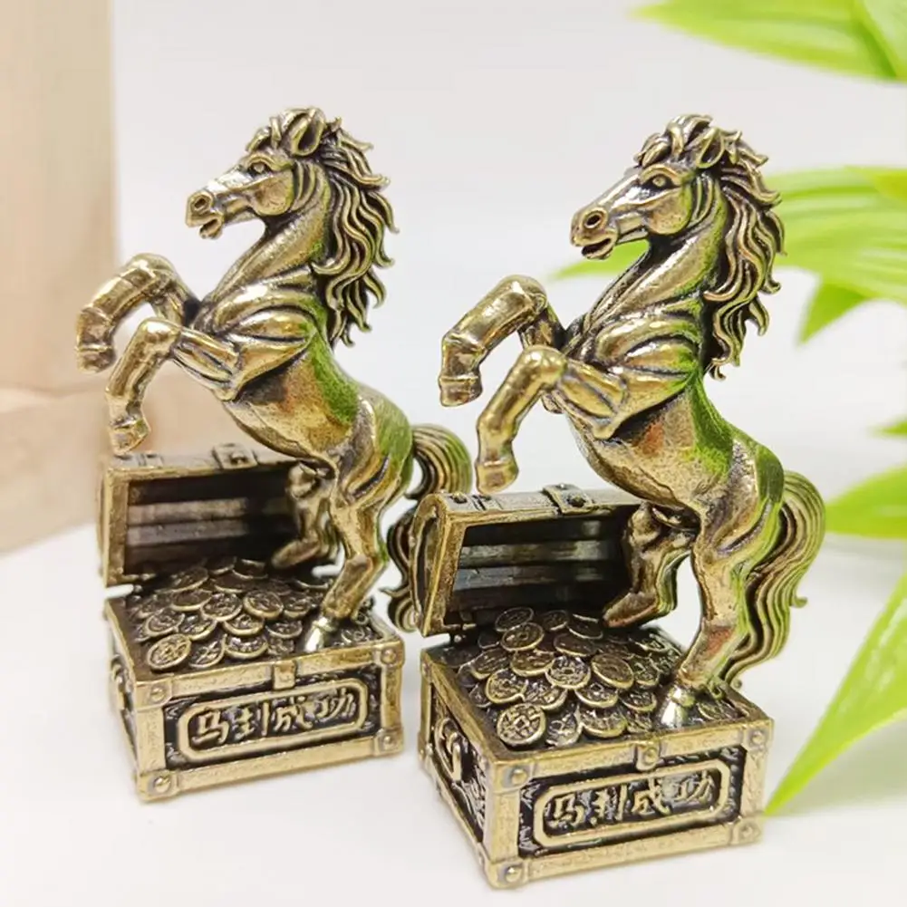 5cm Feng Shui Brass Horse Statue Horse Stepping On Coins Chinese New Year Tabletop Ornament Zodiac Lucky Horse Sculpture Box