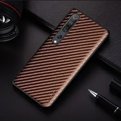Carbon Fibre Shockproof Slim Non-Slip Full Body Protective Phone Case for Mi 10 Lite (Coffee)