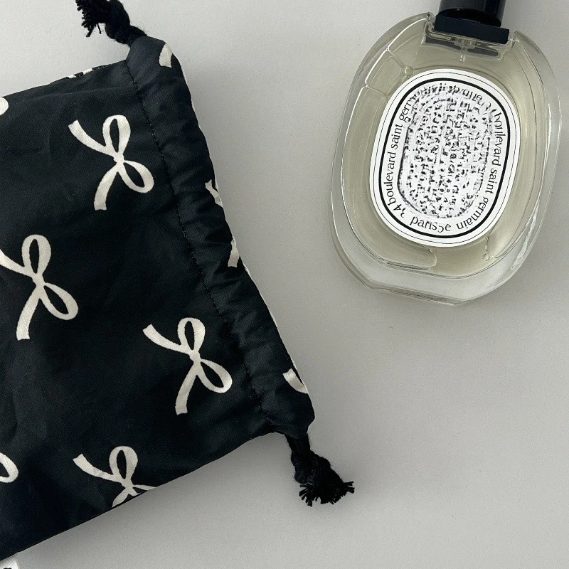 Bow Knot Striped Mini Drawstring Bag Cosmetic Storage Pouch Women Wallet Sweet Kawaii String Mini Pouch Girl's Storage Mini Bag