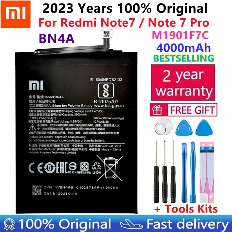 

2023 100% Original Replacement Battery For Xiaomi Redmi Note7 Note 7 Pro M1901F7C BN4A Genuine Phone Battery 4000mAh+ Free Tools