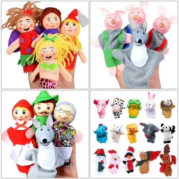 10 pcs Animals Finger Puppets Set Baby Plush Doll Hand Cartoon  Family Hand Puppet Cloth theater Educational Toys for Kids Gifts
