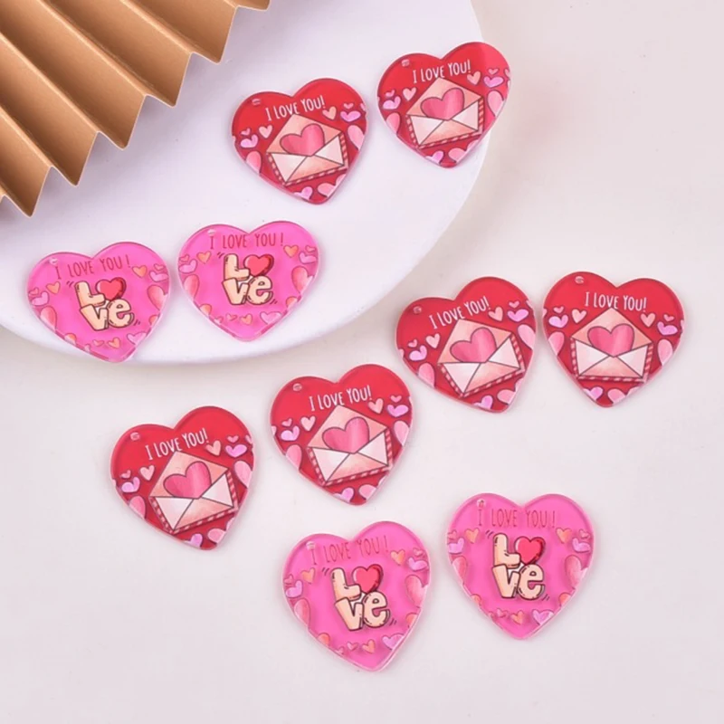 

10Pcs Acrylic Charms Valentine's Day Peach Heart Love Envelope Letter for Earring Necklace Keychain Bracelet DIY Jewelry Make