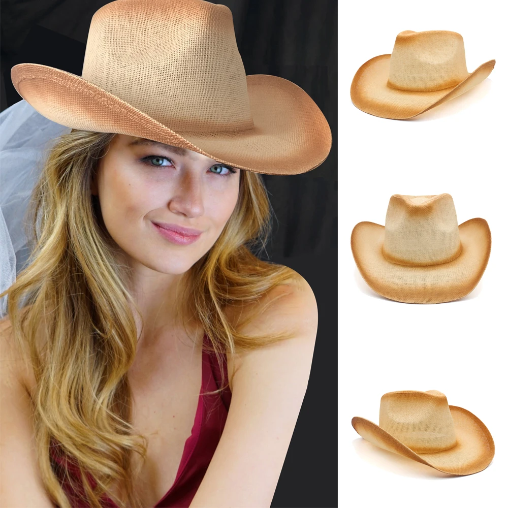 Uomo Donna Paglia Cappelli Da Cowboy Occidentali Tesa Larga Cappellino Estivo Cappellini Da Viaggio Sombrero Sunbonnet Outdoor Beach Taglia Us 7 1/4 U