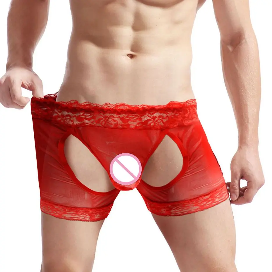 

Sexy Mens Underwear Gay Erotic Boxer Shorts Lace Sissy Open Butt Underpants Bulge Pouch Male Panties Crotchless Men Boxershorts