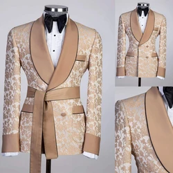 Fashion Cotton Wedding Men's Suit New Jacquard Business Slim Fit 2-Pieces Tailor-Made Groom Formal Occasions Size Customized
